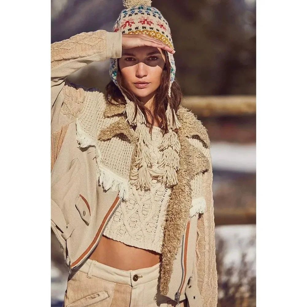 Free People Cozy Knit Mix Moto Jacket $398